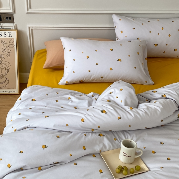 91家纺网 家纺一手货源 找家纺 蘭菲家纺 2023新款针织棉碎花系列四件套 香草柠檬