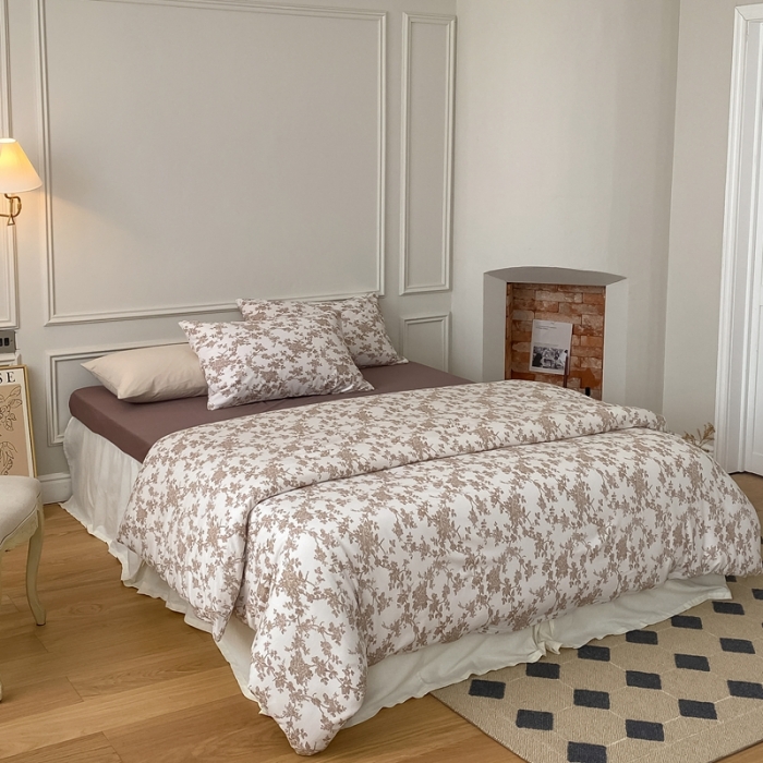 91家纺网 家纺一手货源 找家纺 蘭菲家纺 2023新款针织棉碎花系列四件套 胭栀