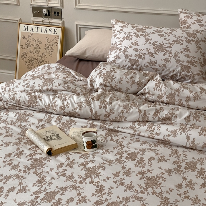 91家纺网 家纺一手货源 找家纺 蘭菲家纺 2023新款针织棉碎花系列四件套 胭栀