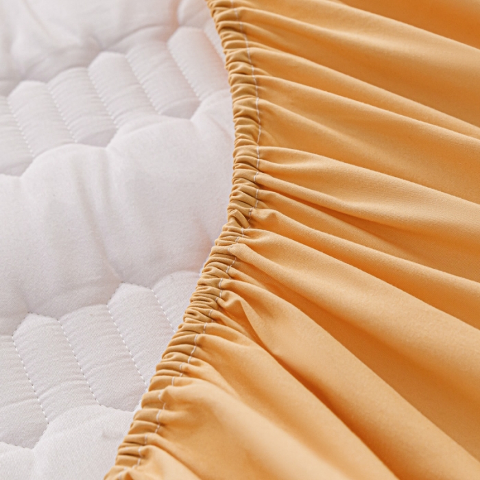 91家纺网 家纺一手货源 找家纺 鑫钰 2023年新款原棉大豆夹棉床笠直播爆款 琥珀橙