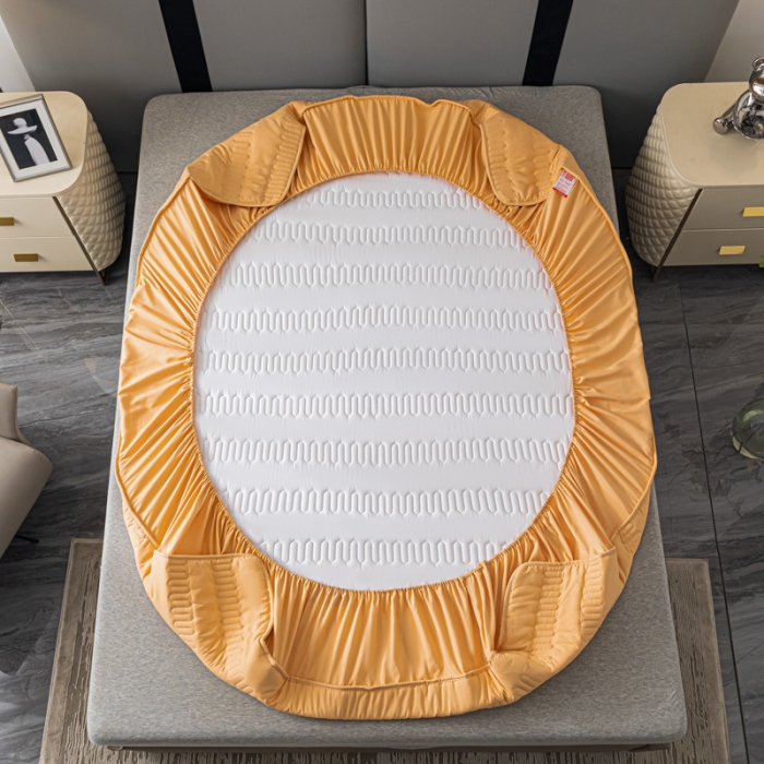 91家纺网 家纺一手货源 找家纺 鑫钰 2023年新款原棉大豆夹棉床笠直播爆款 琥珀橙