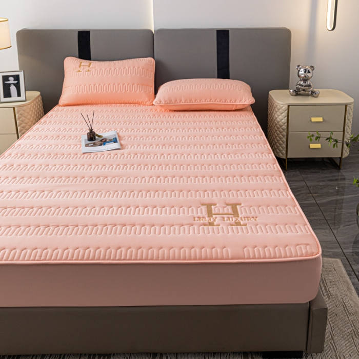 91家纺网 家纺一手货源 找家纺 鑫钰 2023年新款原棉大豆夹棉床笠直播爆款 香妃粉