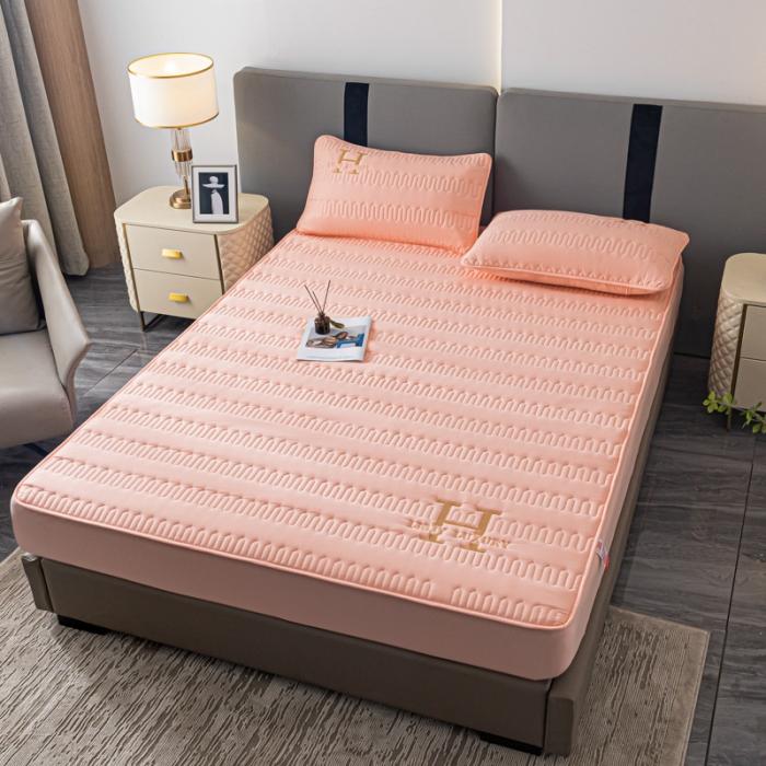 91家纺网 家纺一手货源 找家纺 鑫钰 2023年新款原棉大豆夹棉床笠直播爆款 香妃粉