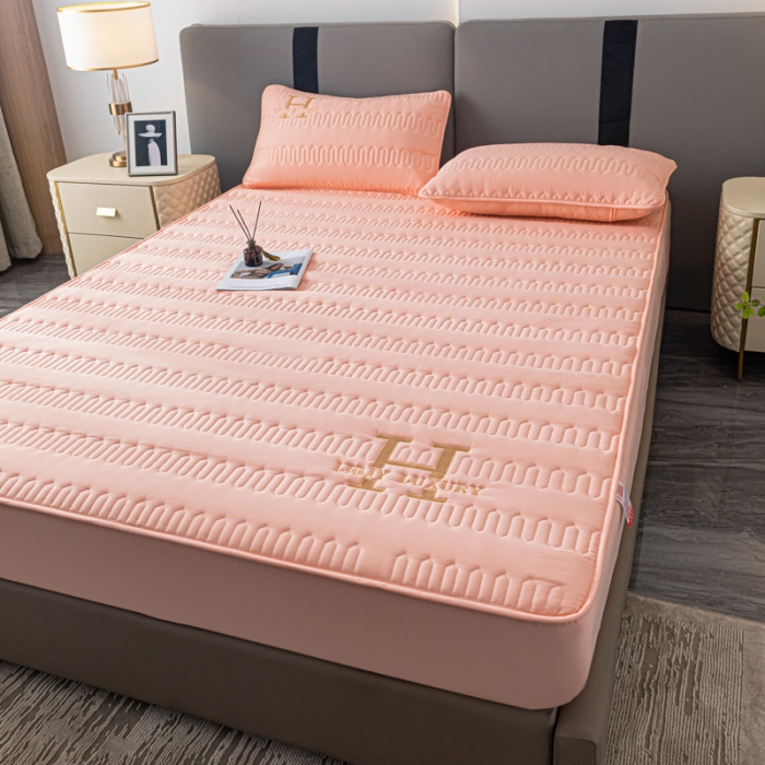 91家纺网 家纺一手货源 找家纺 鑫钰 2023年新款原棉大豆夹棉床笠直播爆款 香妃粉