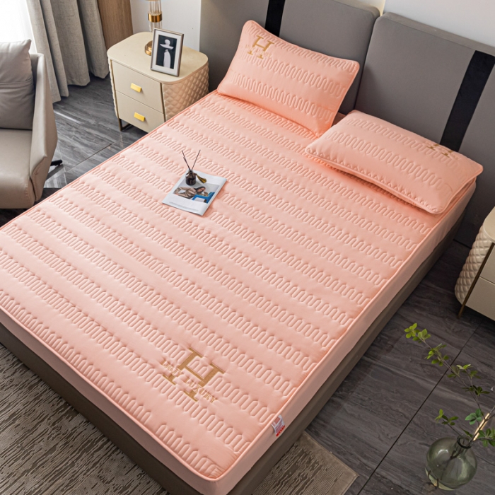 91家纺网 家纺一手货源 找家纺 鑫钰 2023年新款原棉大豆夹棉床笠直播爆款 香妃粉