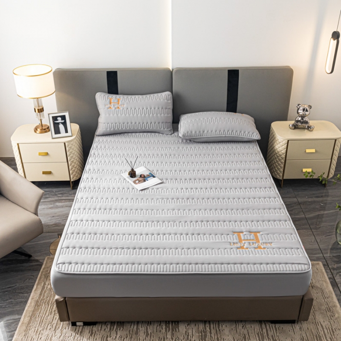 91家纺网 家纺一手货源 找家纺 鑫钰 2023年新款原棉大豆夹棉床笠直播爆款 雅致灰