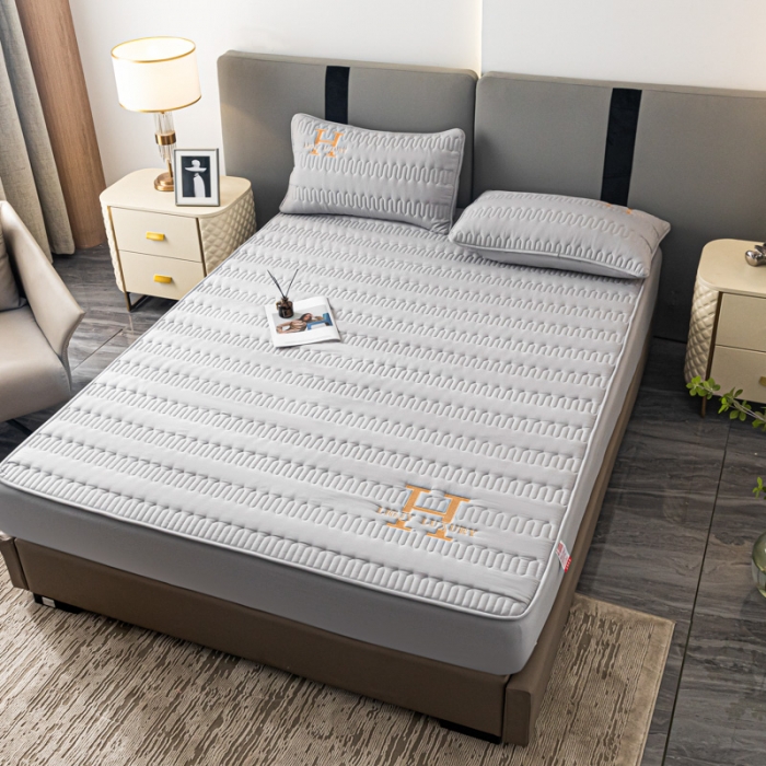 91家纺网 家纺一手货源 找家纺 鑫钰 2023年新款原棉大豆夹棉床笠直播爆款 雅致灰