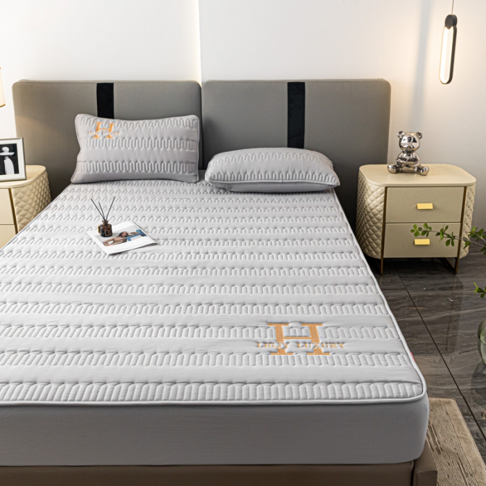 91家纺网 家纺一手货源 找家纺 鑫钰 2023年新款原棉大豆夹棉床笠直播爆款 雅致灰