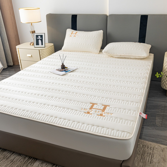 91家纺网 家纺一手货源 找家纺 鑫钰 2023年新款原棉大豆夹棉床笠直播爆款 珍珠白