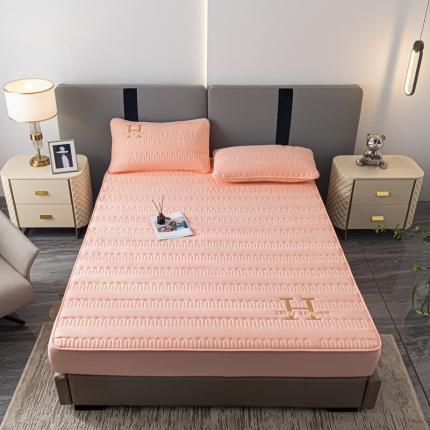 91家纺网 家纺一手货源 找家纺 鑫钰 2023年新款原棉大豆夹棉床笠直播爆款 香妃粉