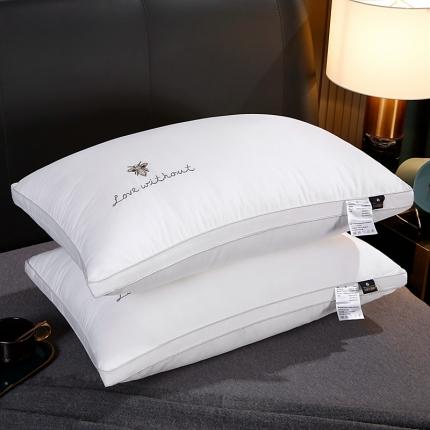 珍贝 2024新全棉刺绣酒店枕芯枕头护颈枕-蜜蜂枕 白色