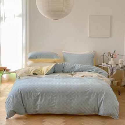 梦享生活2022新款40支华夫格提花四件套 水蓝奶茶