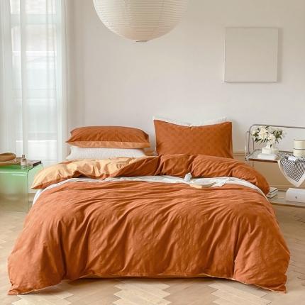 梦享生活2022新款40支华夫格提花四件套 焦糖双拼