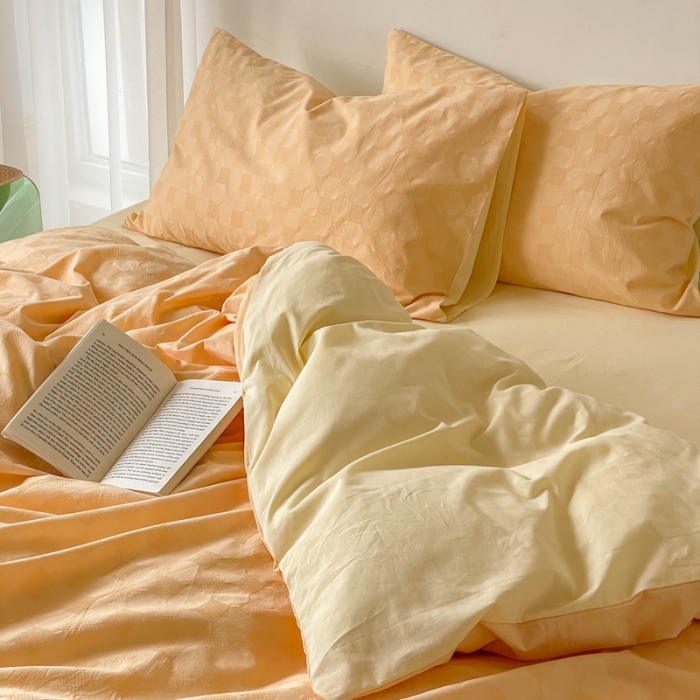 91家纺网 家纺一手货源 找家纺 梦享生活 2022新款40支华夫格提花四件套 蜂蜜黄奶茶