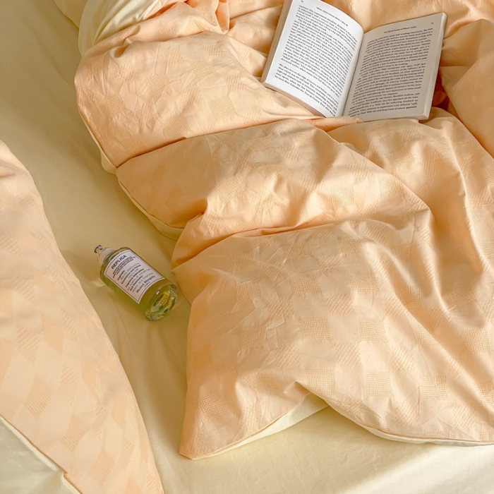 91家纺网 家纺一手货源 找家纺 梦享生活 2022新款40支华夫格提花四件套 蜂蜜黄奶茶