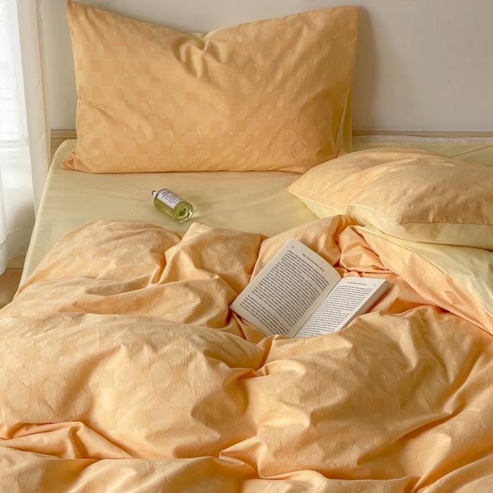 91家纺网 家纺一手货源 找家纺 梦享生活 2022新款40支华夫格提花四件套 蜂蜜黄奶茶