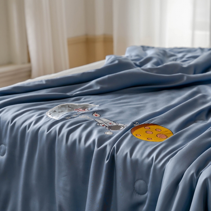 91家纺网 家纺一手货源 找家纺 汇庭 2022新款单人绣花天丝夏被子被芯 宇航员