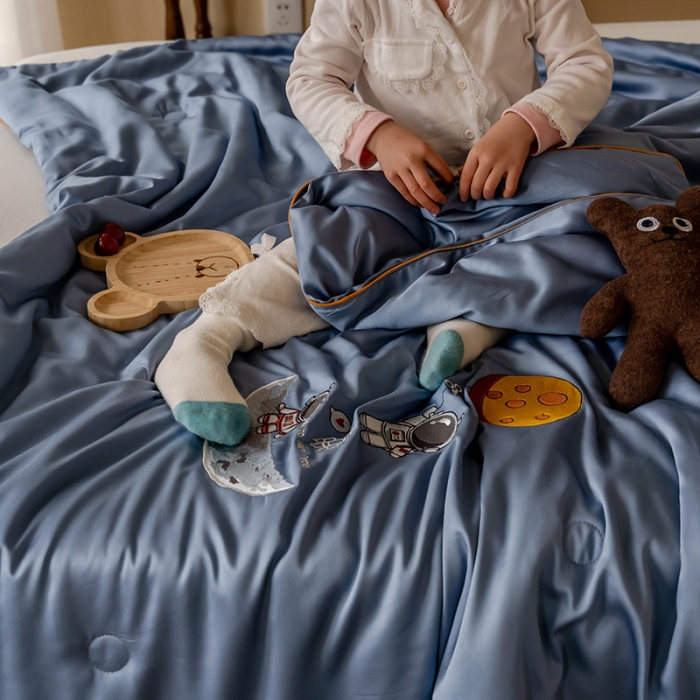 91家纺网 家纺一手货源 找家纺 汇庭 2022新款单人绣花天丝夏被子被芯 宇航员