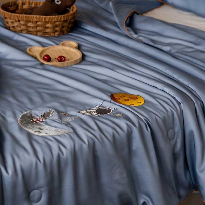 91家纺网 家纺一手货源 找家纺 汇庭 2022新款单人绣花天丝夏被子被芯 宇航员