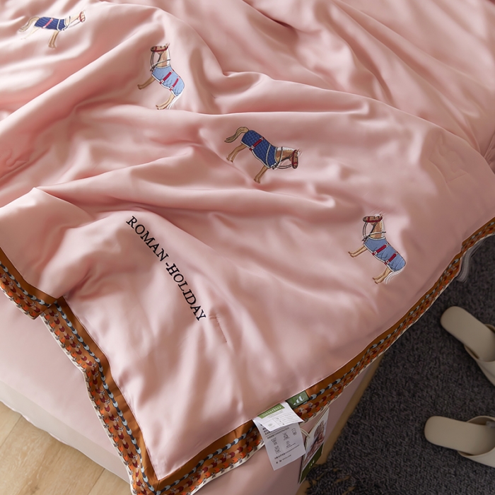 91家纺网 家纺一手货源 找家纺 汇庭 2022新款奥地利60天丝数码花边夏被-马德里 马德里粉色