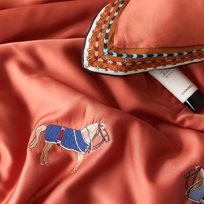 91家纺网 家纺一手货源 找家纺 汇庭 2022新款奥地利60天丝数码花边夏被-马德里 马德里橘色