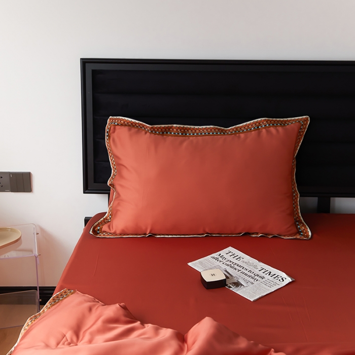 91家纺网 家纺一手货源 找家纺 汇庭 2022新款奥地利60天丝数码花边夏被-马德里 马德里橘色