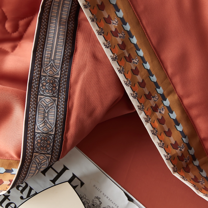 91家纺网 家纺一手货源 找家纺 汇庭 2022新款奥地利60天丝数码花边夏被-马德里 马德里橘色