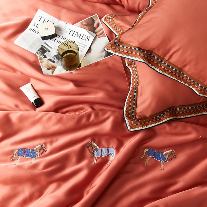 91家纺网 家纺一手货源 找家纺 汇庭 2022新款奥地利60天丝数码花边夏被-马德里 马德里橘色