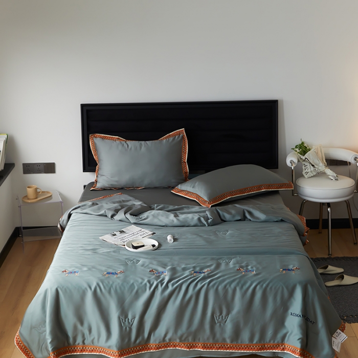 91家纺网 家纺一手货源 找家纺 汇庭 2022新款奥地利60天丝数码花边夏被-马德里 马德里绿色