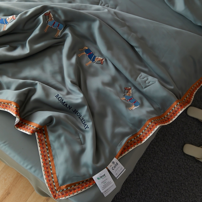 91家纺网 家纺一手货源 找家纺 汇庭 2022新款奥地利60天丝数码花边夏被-马德里 马德里绿色