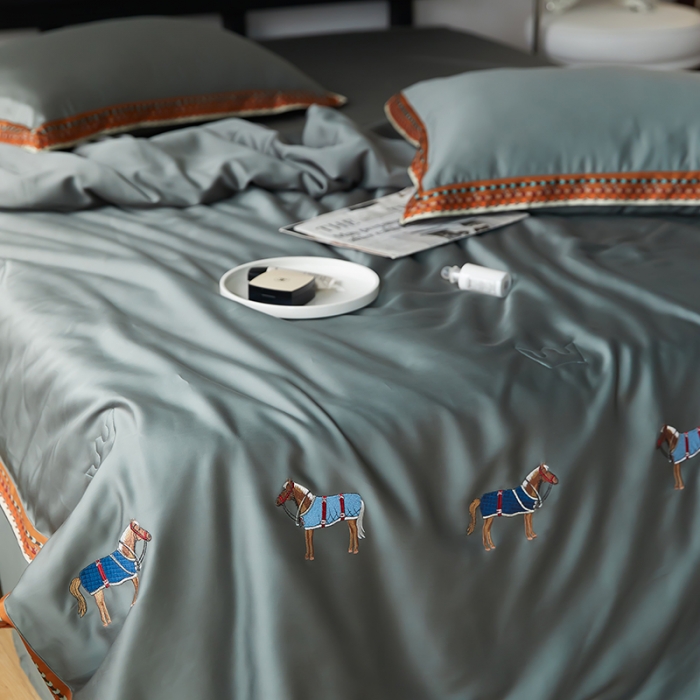 91家纺网 家纺一手货源 找家纺 汇庭 2022新款奥地利60天丝数码花边夏被-马德里 马德里绿色