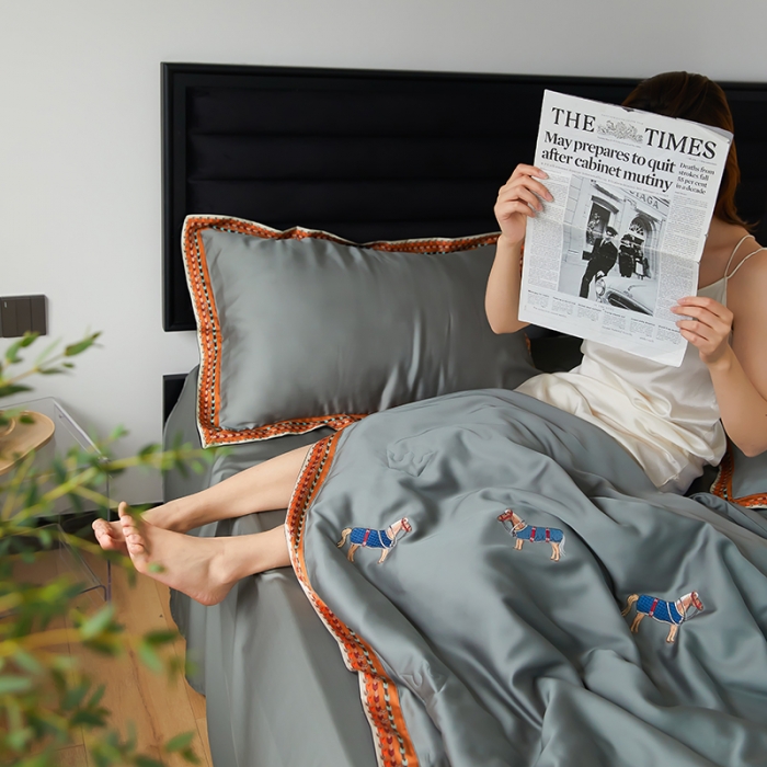 91家纺网 家纺一手货源 找家纺 汇庭 2022新款奥地利60天丝数码花边夏被-马德里 马德里绿色