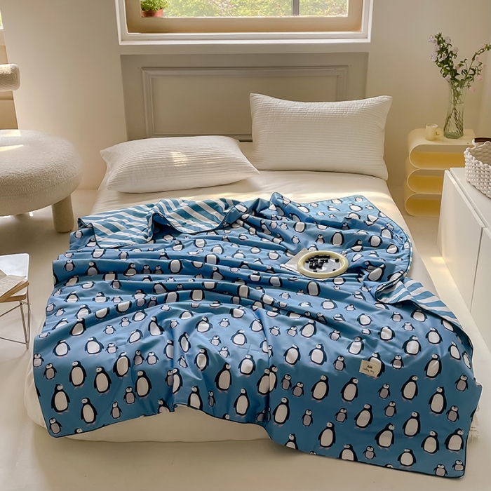 91家纺网 家纺一手货源 找家纺 汇庭 2022新款A类儿童印花大豆夏被 小企鹅