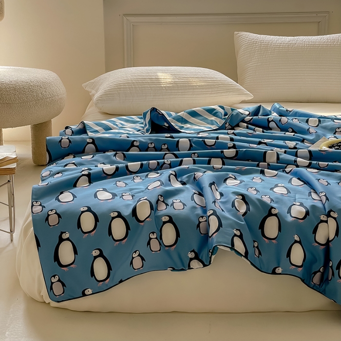 91家纺网 家纺一手货源 找家纺 汇庭 2022新款A类儿童印花大豆夏被 小企鹅