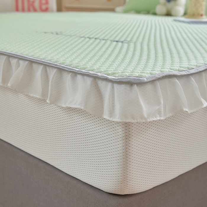 91家纺网 家纺一手货源 找家纺 金丝鸟 2022新款花边床笠款冰豆豆凉席 花边款浅草绿