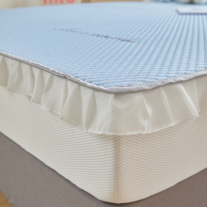 91家纺网 家纺一手货源 找家纺 金丝鸟 2022新款花边床笠款冰豆豆凉席 花边款天青蓝