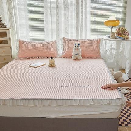 金丝鸟 2022新款花边床笠款冰豆豆凉席 花边款少女粉