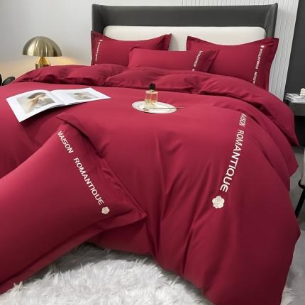 欣晴 2023年新款亲肤水洗棉轻奢刺绣四件套 若梦-酒红