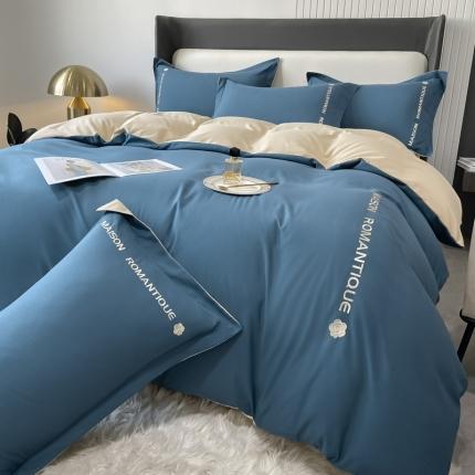 欣晴 2023年新款亲肤水洗棉轻奢刺绣四件套 若梦-蓝咖