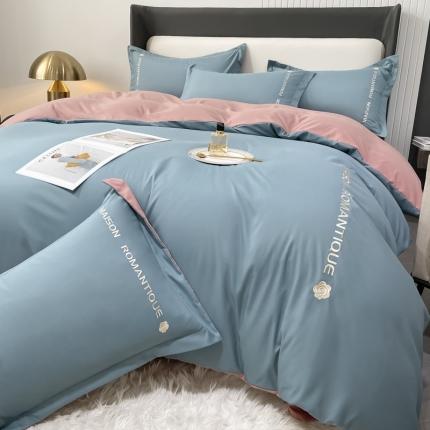 欣晴 2023年新款亲肤水洗棉轻奢刺绣四件套 若梦-浅蓝