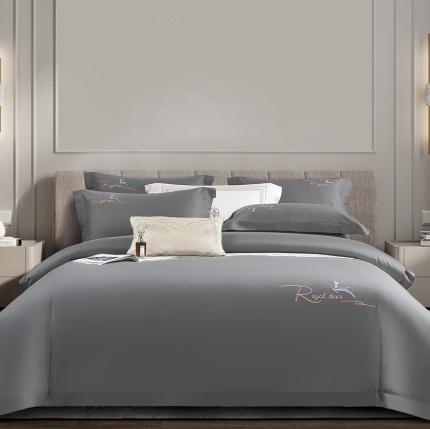 91家纺网 家纺一手货源 找家纺 芊寻家居 2024新款全棉长绒棉四件套 一鹿有你-帝都灰