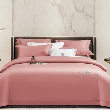 91家纺网 家纺一手货源 找家纺 芊寻家居 2024新款全棉长绒棉四件套 一鹿有你-肉桂粉