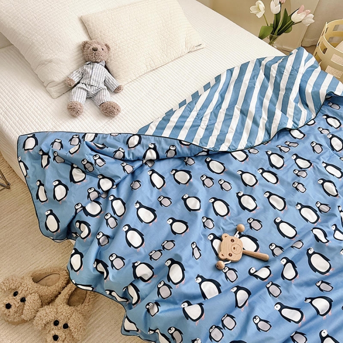 91家纺网 家纺一手货源 找家纺 汇庭 2022新款A类儿童印花大豆夏被被子被芯 小企鹅