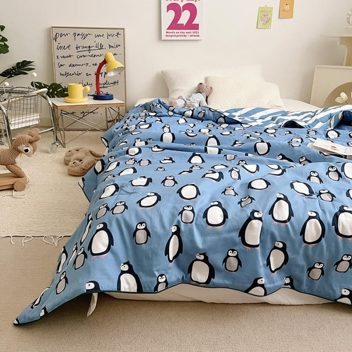 91家纺网 家纺一手货源 找家纺 汇庭 2022新款A类儿童印花大豆夏被被子被芯 小企鹅