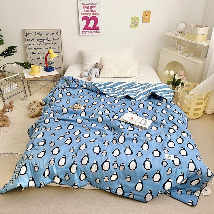 91家纺网 家纺一手货源 找家纺 汇庭 2022新款A类儿童印花大豆夏被被子被芯 小企鹅