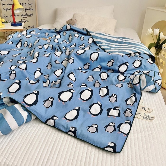 91家纺网 家纺一手货源 找家纺 汇庭 2022新款A类儿童印花大豆夏被被子被芯 小企鹅