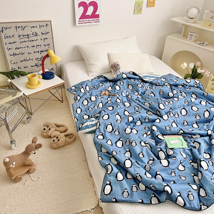 91家纺网 家纺一手货源 找家纺 汇庭 2022新款A类儿童印花大豆夏被被子被芯 小企鹅