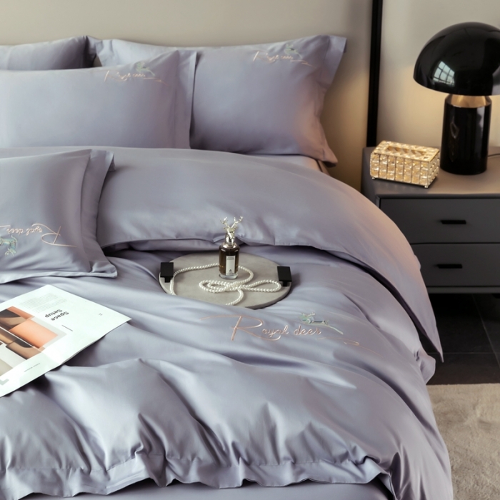 91家纺网 家纺一手货源 找家纺 芊寻家居 2024新款全棉长绒棉四件套 一鹿有你-水墨灰