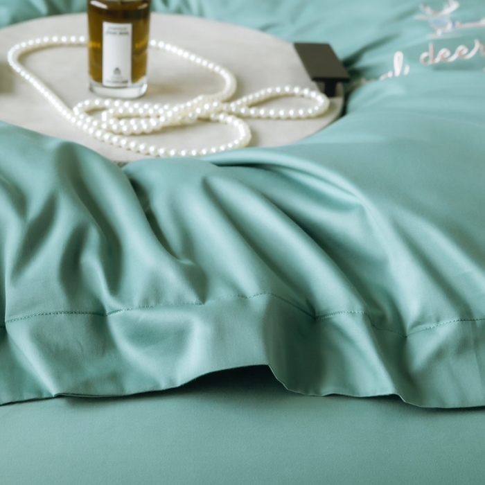 91家纺网 家纺一手货源 找家纺 芊寻家居 2024新款全棉长绒棉四件套 一鹿有你-松饼绿