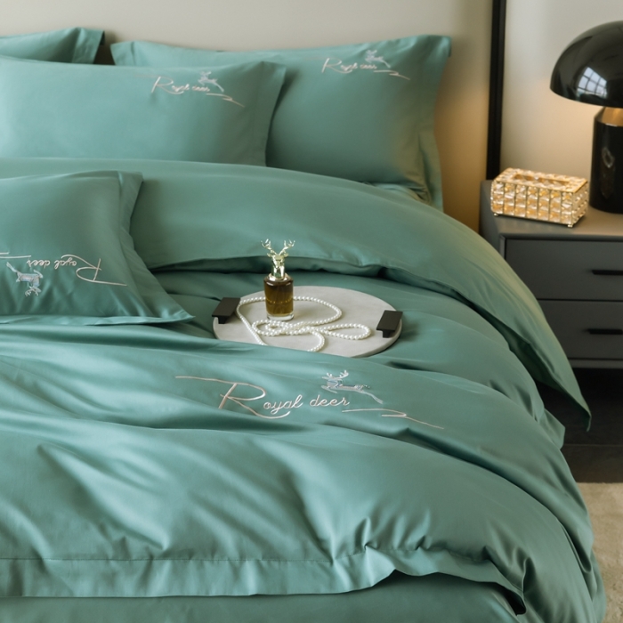 91家纺网 家纺一手货源 找家纺 芊寻家居 2024新款全棉长绒棉四件套 一鹿有你-松饼绿